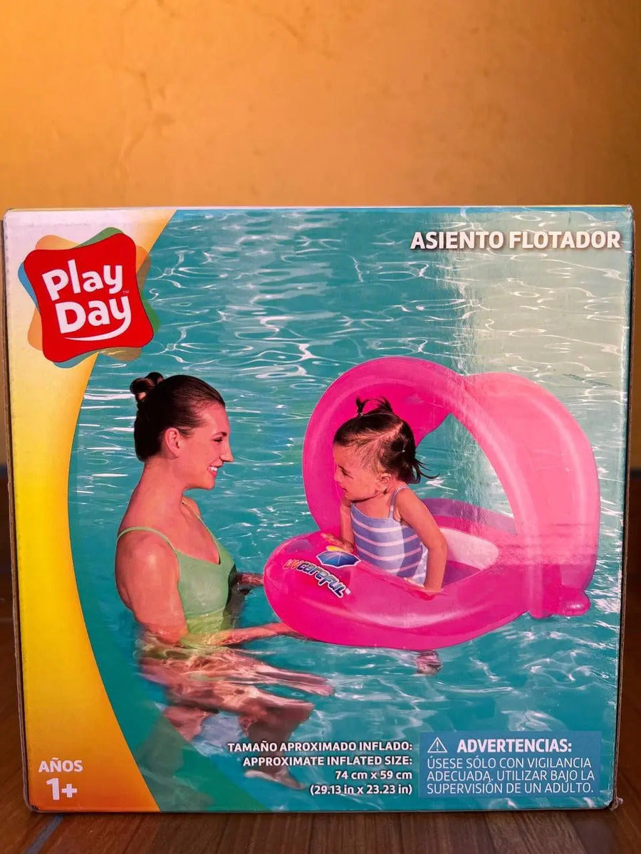 Silla Inflable Para Bebe Play Day Flotador Con Techo Rosa Chicle