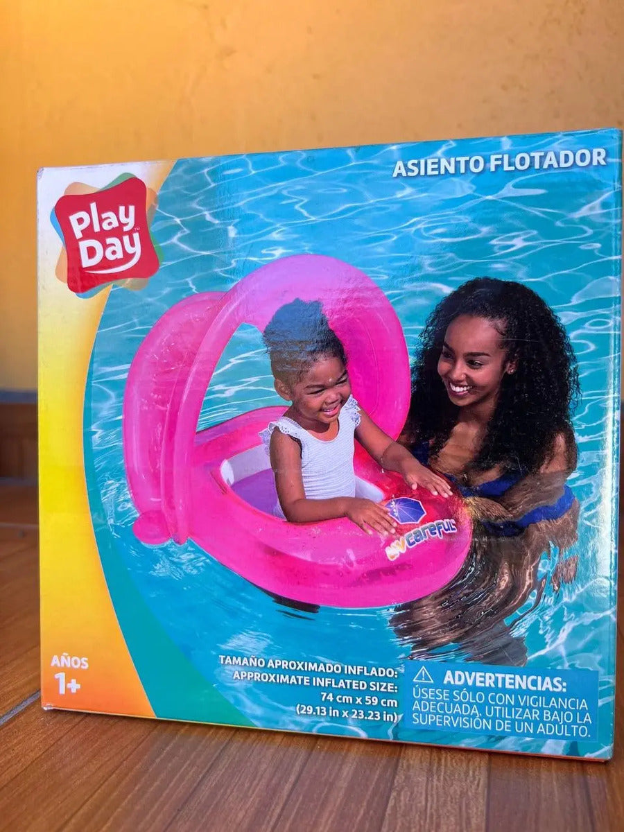 Silla Inflable Para Bebe Play Day Flotador Con Techo Rosa Chicle