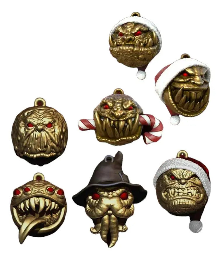 Esferas Navideñas - Pack 7 Esferas Terror - Impresas En 3D Dorado Oscuro Terror