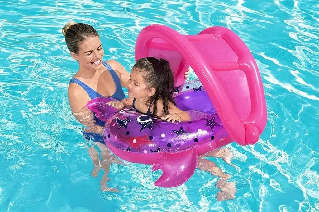 Silla Inflable Para Bebe Play Day Con Techo, Cangrejo Rosa Rosa Chicle